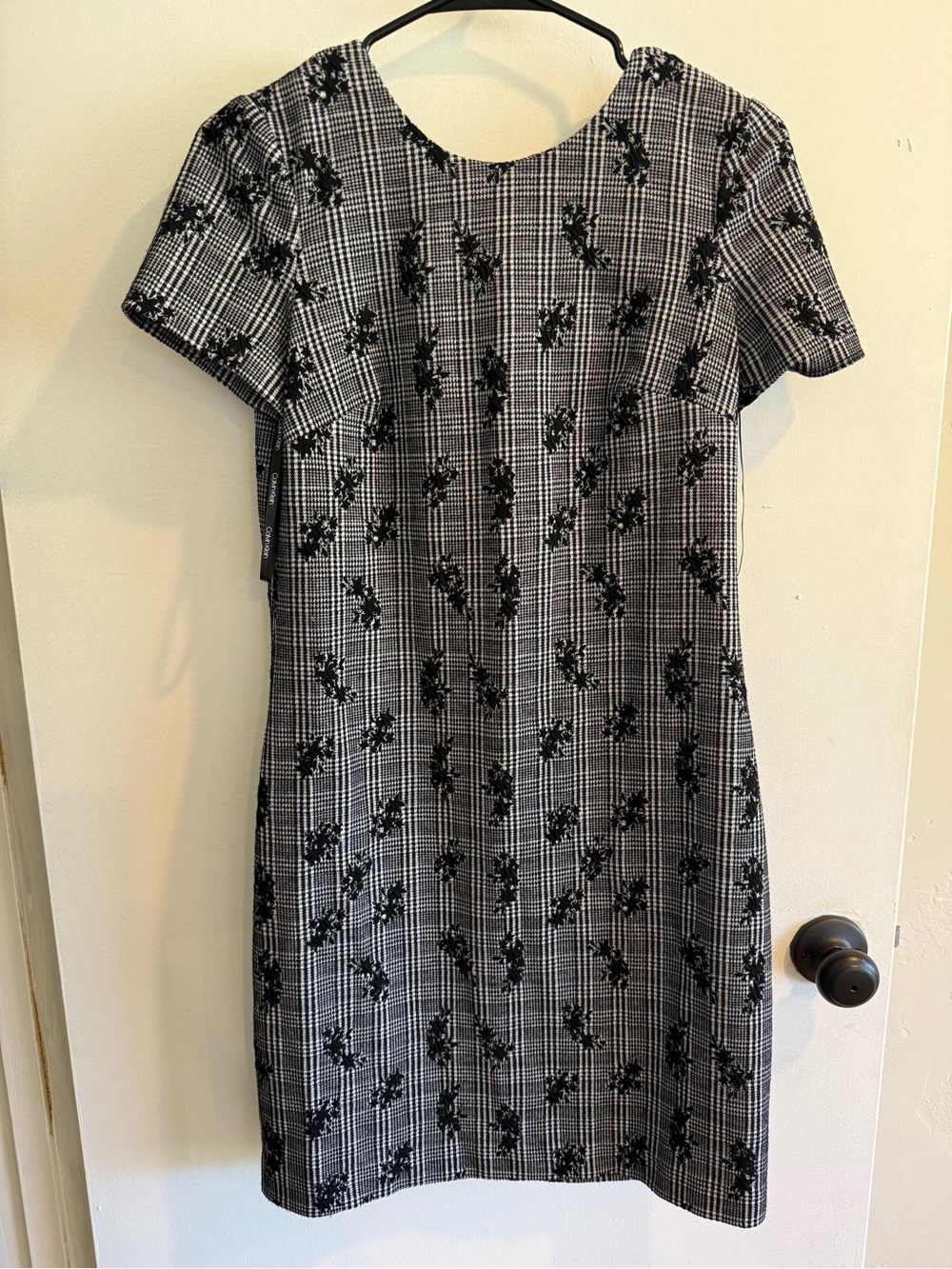Calvin Klein Black and White Plaid Floral Dress